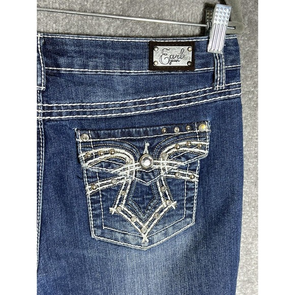 Earl Cuffed Capri Jeans Womens Size 8 Stretch Blue Denim Bling Detail - Picture 5 of 10